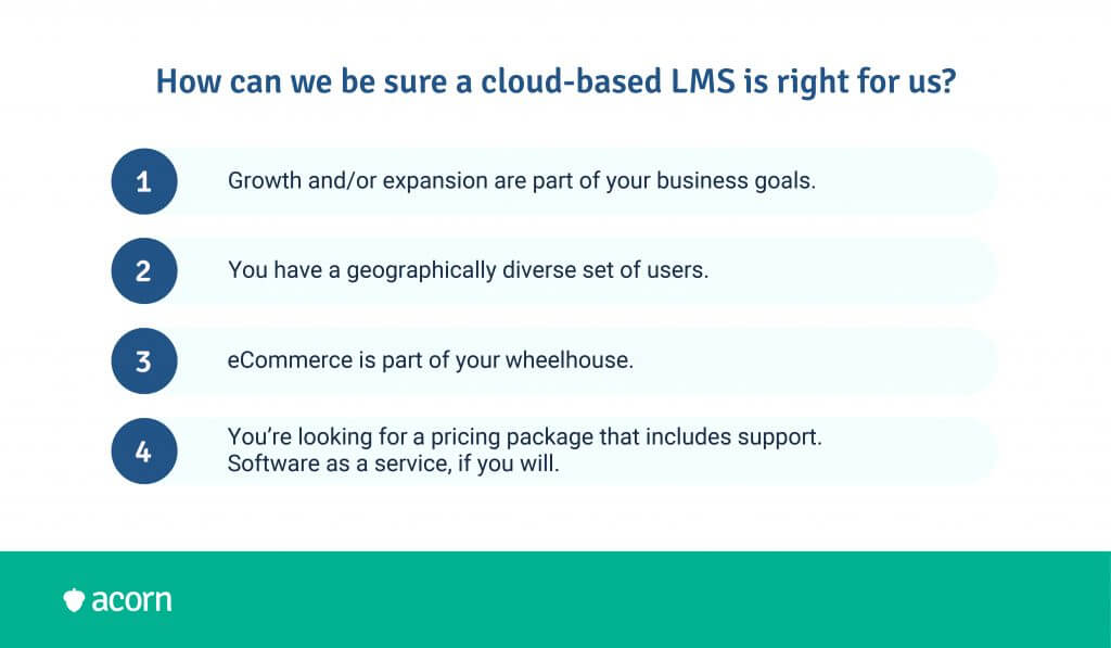 List outlining four criteria for ensuring a cloud-based LMS is right for your organisation. 