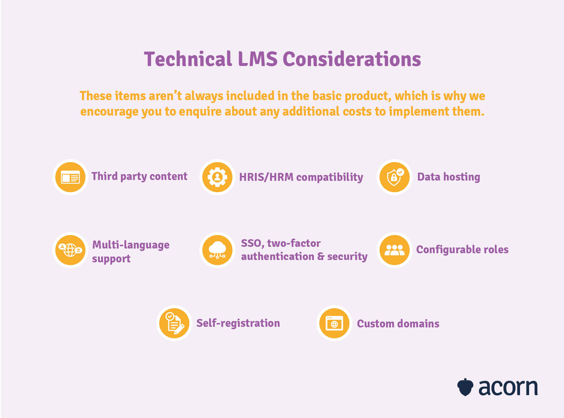 graphic image showing eight technical LMS considerations when buying an LMS