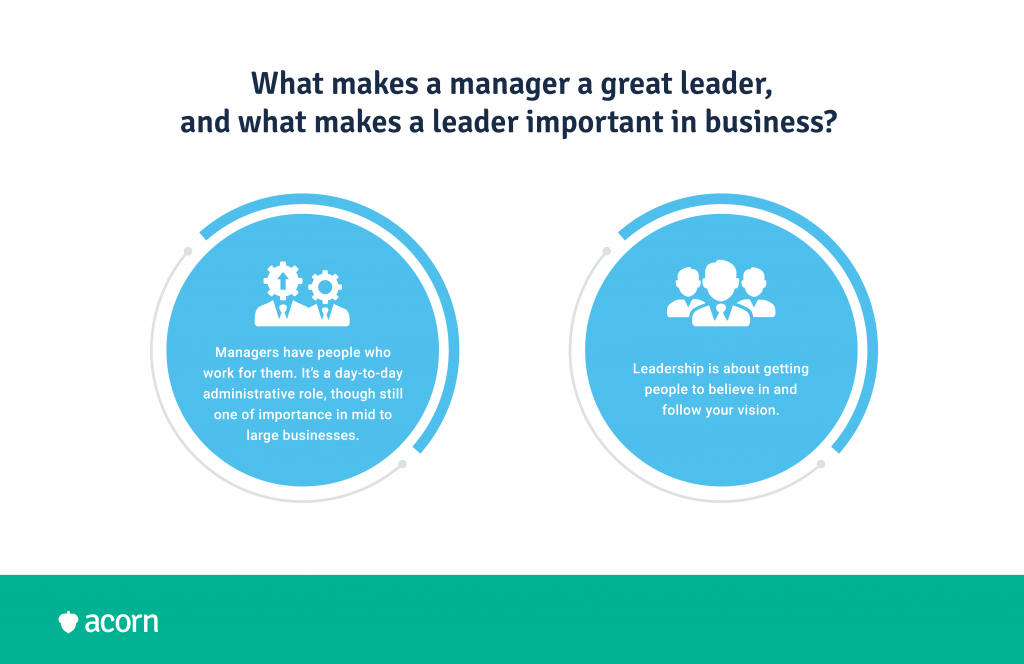 Infographic of the difference between managers and leaders