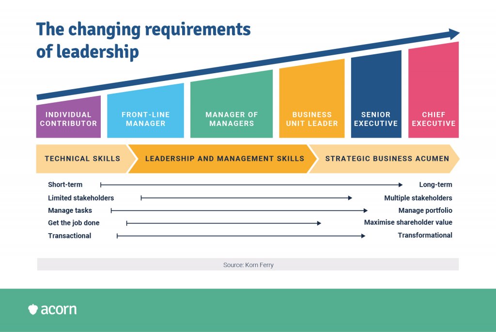 line graph showing the increasing strategic & business requirements of leaders